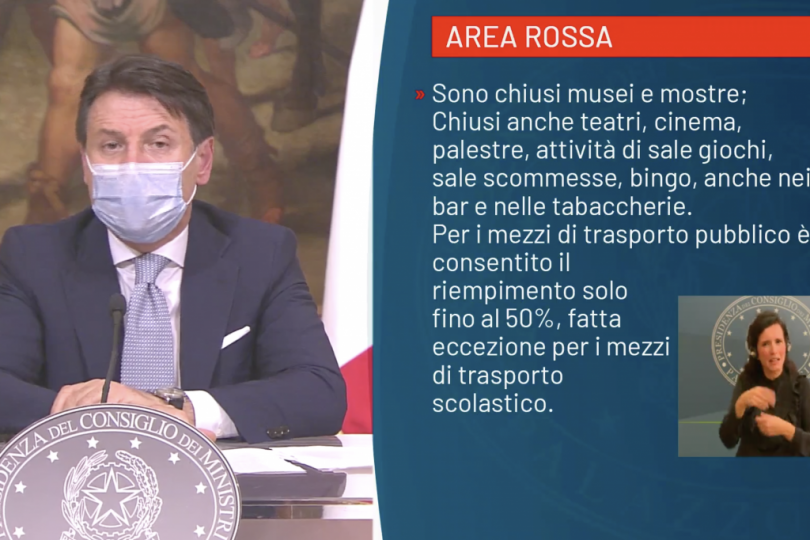 Conte: «Il Piemonte in zona rossa». Il DPCM in vigore da venerdì